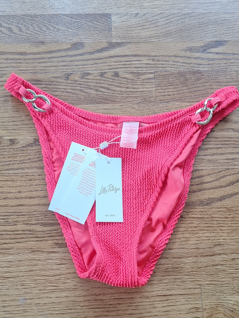 NWT Lilly Pulitzer Mizner Red Pico High Cut Bikini Bottom Silver Ring Accents 10